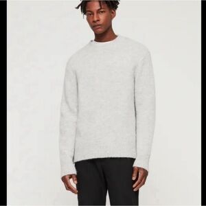 Men’s AllSaints Ridden Crew Pullover Sweater Light Grey Small Wool Alpaca Blend